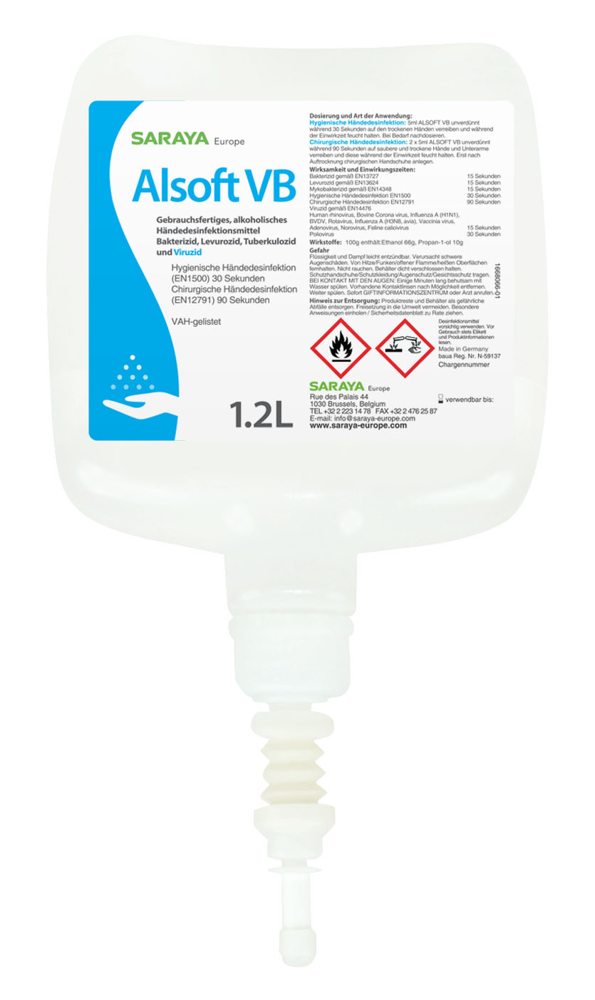 SARAYA ALSOFT VB Haut & Händedesinfektion 1,2 Liter für UD-1600 undUD-9000.